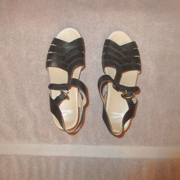 Dansko Mara Sandals Size 38 7.5 8 Leather Comfort Heel Ankle Strap Open Toe - Picture 7 of 14